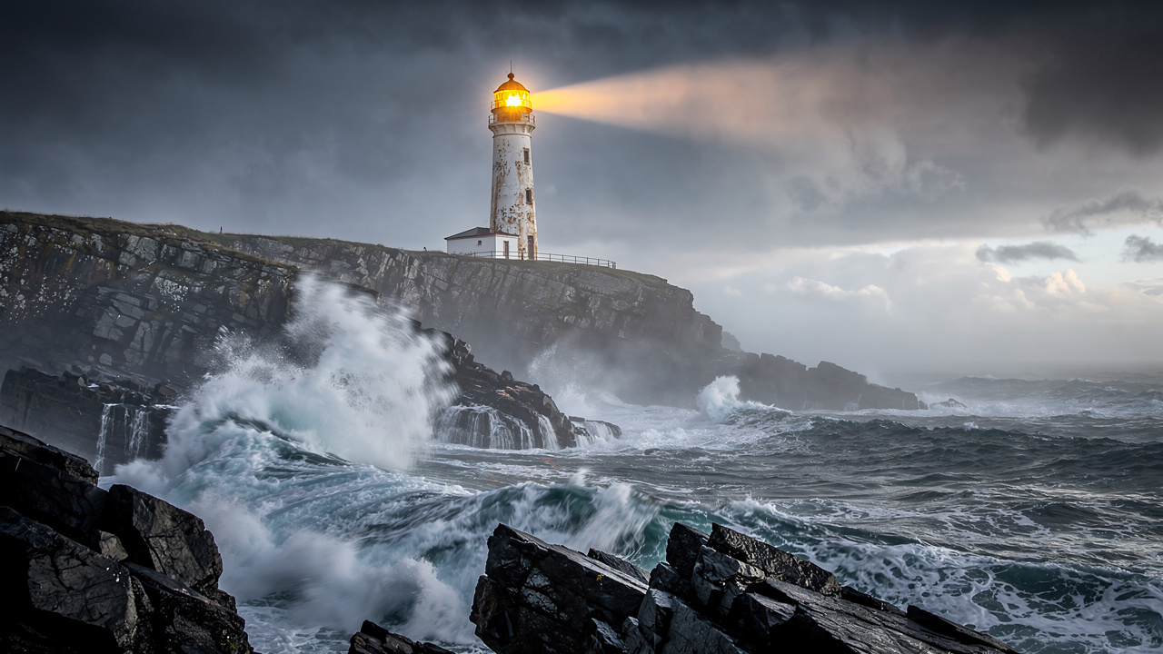 Faro che guida attraverso condizioni marittime pericolose