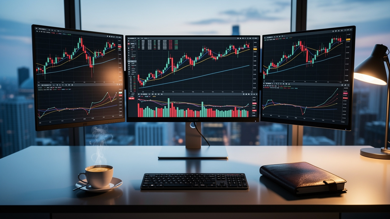 Postazione di trading moderna per mercati finanziari contemporanei