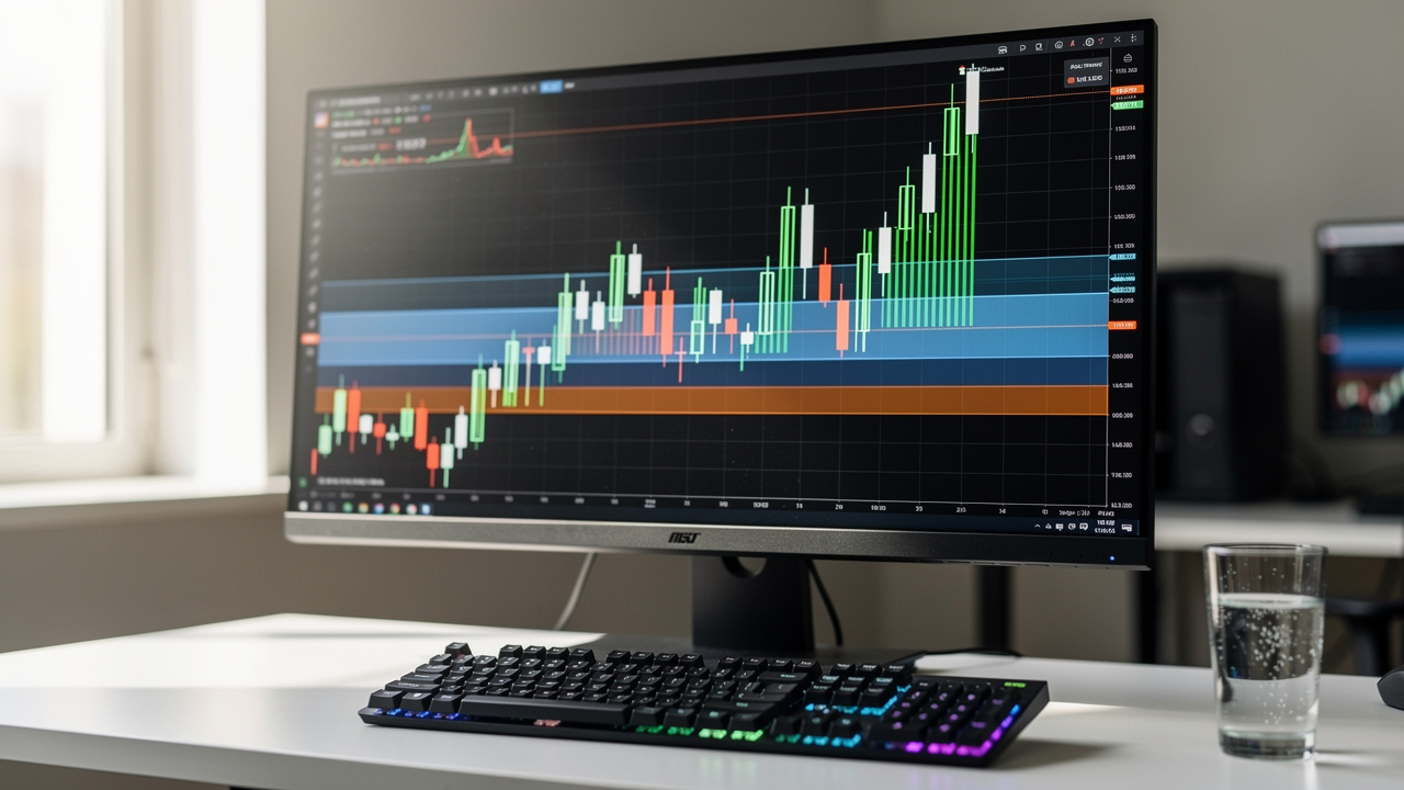 Grafico candlestick con livelli di supporto e resistenza nel trading