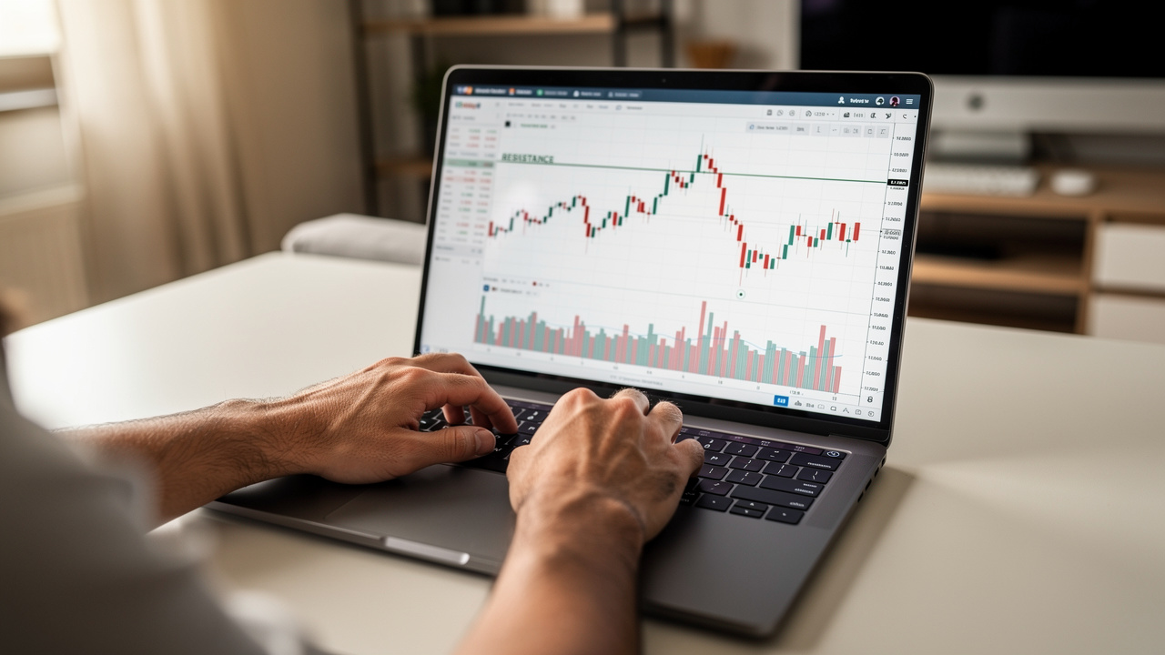 Trader esegue operazione di breakout su supporti e resistenze nel trading