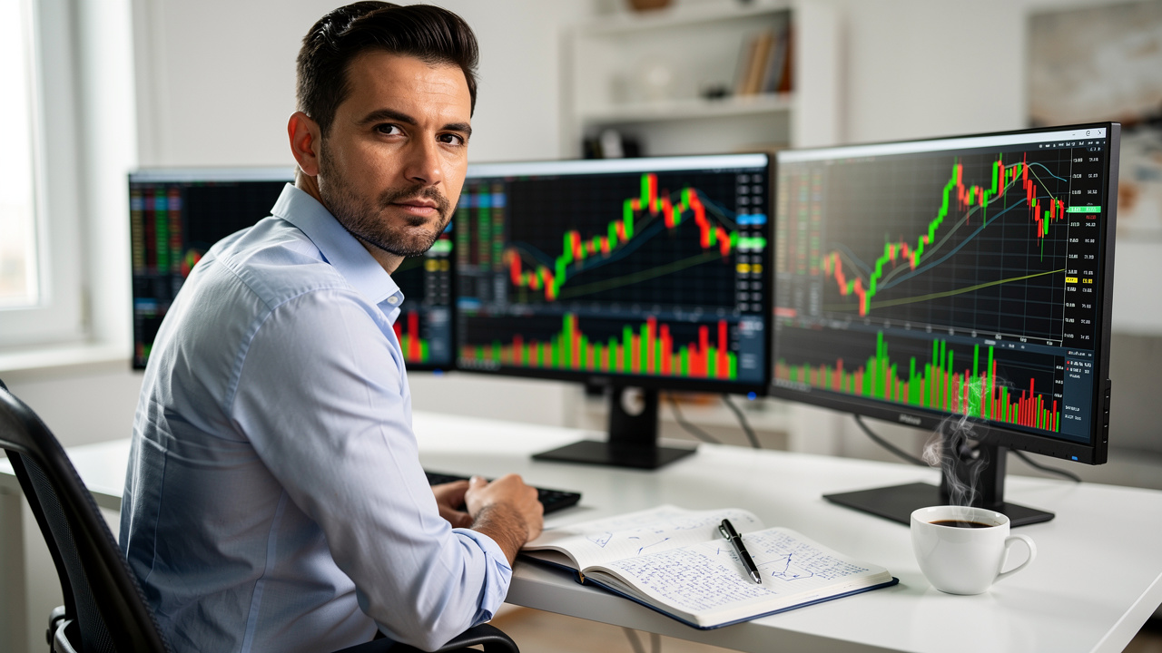 Trader concentrato analizza strategia di gestione del rischio