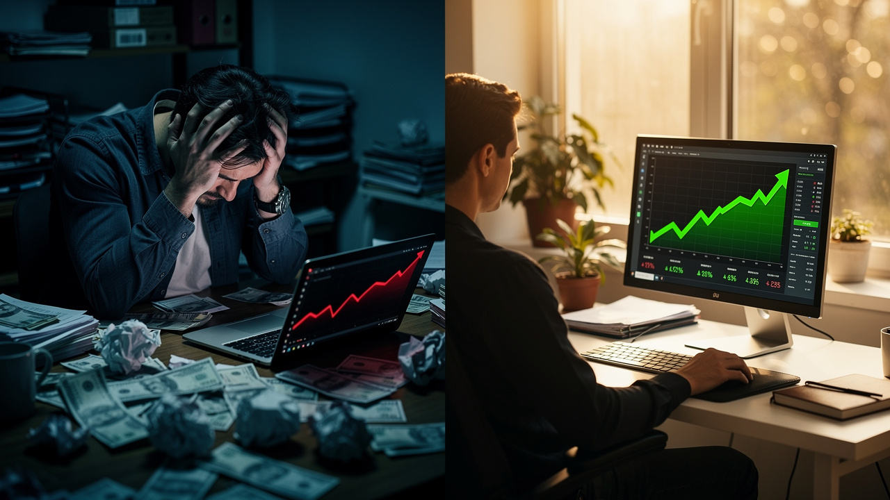 Confronto tra trader in difficoltà e trader di successo con metodo
